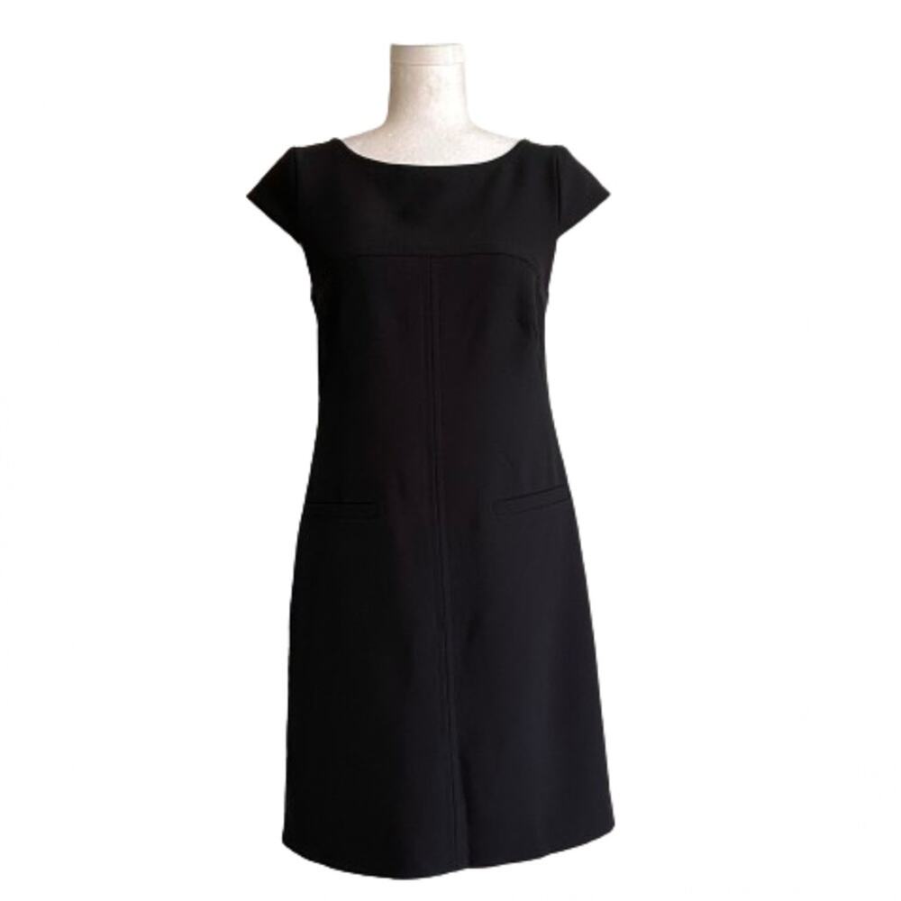 Vince Camuto Dress Black Cap Sleeve Back Gold Zip Mini Dress with Pockets Size 2